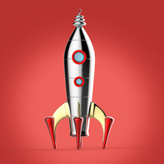 vintage colorful rocket spaceship with riveted body and two windows symbol of successful business start up render isolated retro technology style