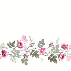 seamless floral border with roses and butterfies - 176491752