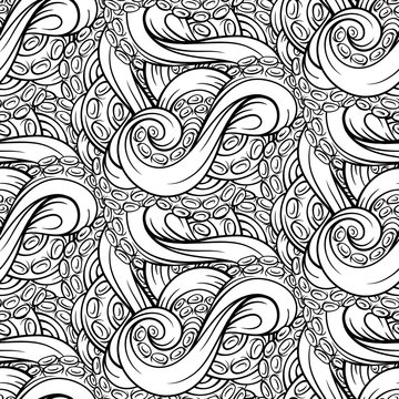 Black and white tentacles vector seamless pattern