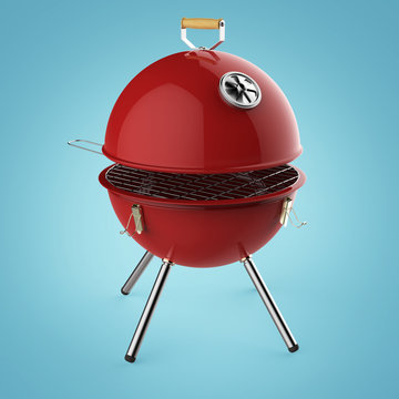 Kettle Barbecue Charcoal Grill With Folding Metal Lid For Roasting, BBQ Render Isolated