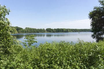 Fu&szlig;g&auml;ngerbr&uuml;cke, Hullerner See, Talsperre Hullern, Naturpark Hohe Mark, M&uuml;nsterland, Nordrhein-Westfalen, Deutschland, Europa
