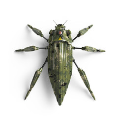 top view of artificial, streamline, art deco style, beetle insect robot high resolution render