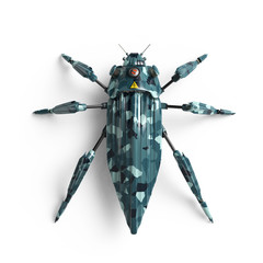 top view of artificial, streamline, art deco style, beetle insect robot high resolution render