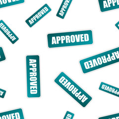 Approved stamp seamless pattern. Business concept approved pictogram. Vector illustration on white background.