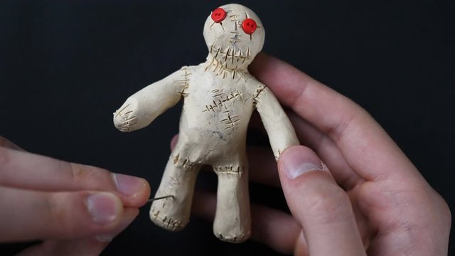 Voodoo Doll. Illustration of knee pain, joint pain.
