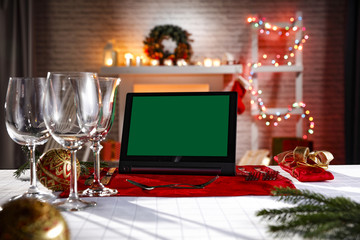 tablet with free space for your decoration and xmas time 