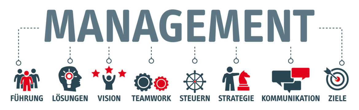 Banner Management und Leadership - Vektor Illustration mit icons