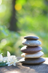 Obraz na płótnie Canvas Zen stones spa with natural green background vertical.