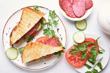 Breakfast with sandwiches