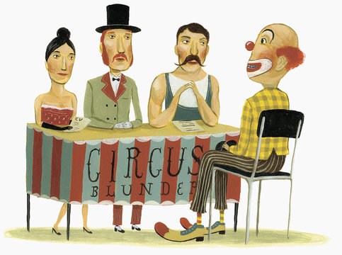 Circus panel interviewing clown