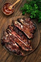 Grilled sliced barbecue pork ribs