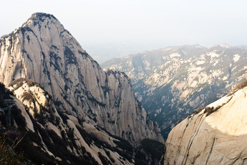 Cableway and houses on the top of Huashan mountain, China