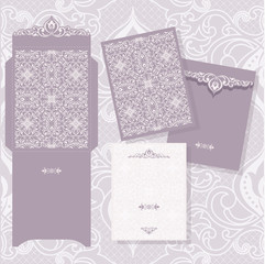 Vector set of templates invitations or greeting cards with decorative floral elements in light violet color.