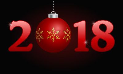 2018 New Year red background with ball.