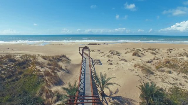 Aerial bridge through dunes towards the sea