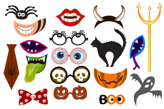 Halloween party photo booth collection. Accessories for festival 