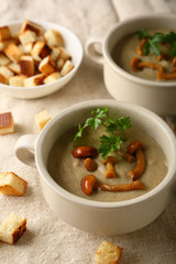 Hot cream-soup with mushrooms