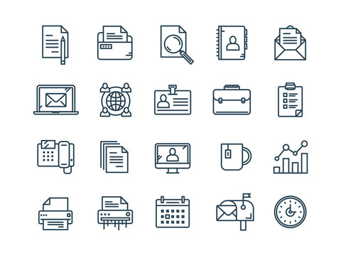 Business and office work. Documents, paperwork. Businessman. Thin line web icon set. Outline icons collection. Vector illustration.
