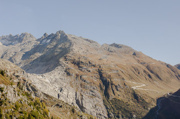 Furka, Furkapass, Passstrasse, Bergstrasse, Wallis, Gletsch, Dorf, Wanderweg, Alpen, Schweizer Berge, Herbst, Schweiz
