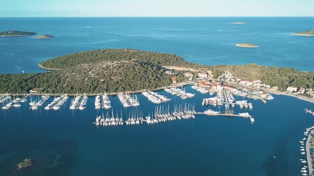 Aerial View of Yacht Club and Marina in Croatia, 4K. Frapa
