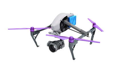 Film concept Generic Design Remote Control Air Drone Flying 3D rendering on white no shadow