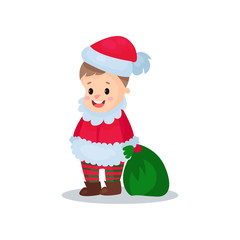 Cute little boy in the costume of Santa Claus, kid in festive fancy dress cartoon vector illustration