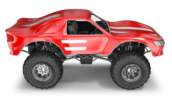 Sport car is an SUV on huge wheels. Monster truck. 3d image.