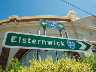 Elsternwick road sign in Hawthorn in inner eastern Melbourne.