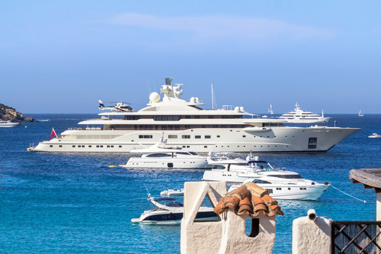 Luxury yachts at Porto Cervo bay at Sardinia Island, Italy