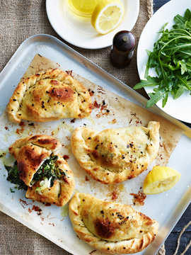 Pizza calzone, overhead view