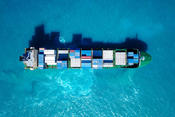 Large container ship at sea - Aerial image