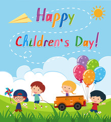 Obraz na płótnie Canvas Happy children's day poster with kids in the park