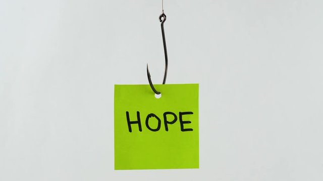 Illustration, on fishhook Hope