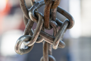 Closeup of rust iron chains