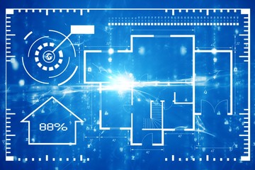 Composite image of blueprint of house