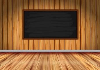 Room with blackboard on wooden wall
