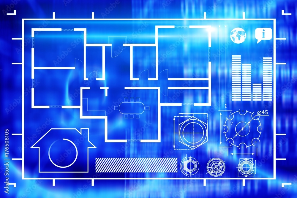 Poster Composite image of composite image of house blueprint