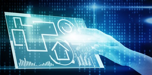 Composite image of close-up of cropped hand on white background