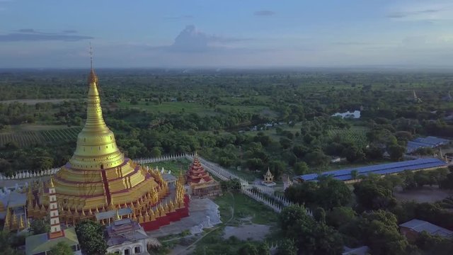 4k Aerial Of Aung Sakkya Pagoda (It Is Like Shwedagon Pagoda In Yangon) And All Monywa Valley