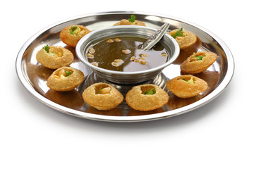 homemade pani puri, golgappa, indian snack isolated on white background