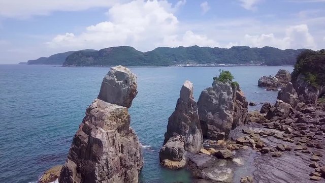 Hashigui Iwa, Aerial Rotating Revealing Shot, Kushimoto Japan