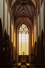 The interior of the church of St. Mary Magdalene in the charming light of the setting sun, Wroclaw, Poland