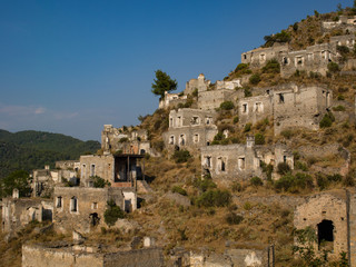 Fototapeta na wymiar View of abandoned houses at village Kayakoy near Fethiye,Turkey, selective focus