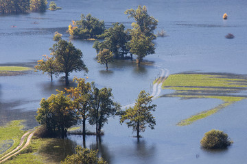 River overflowed the valley - Flooded fields of Planinsko polje, Slovenia