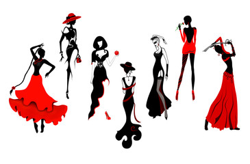 Fototapeta na wymiar Isolated stylized fashion ladies' silhouettes illustration. 