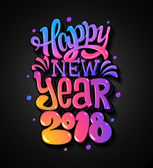 Happy new 2018 year. Greetings card. Colorful lettering design. Vector illustration