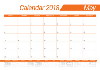 May 2018 calendar planner vector illustration
