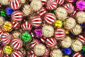 3d rendering Christmas, New Year, festive gold, green and red balls