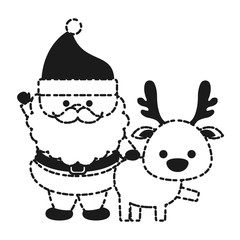 cartoon santa claus and christmas deer icon over white background vector illustration