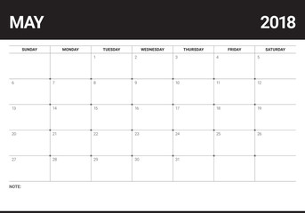 May 2018 calendar planner vector illustration